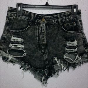 Black washed jean shorts